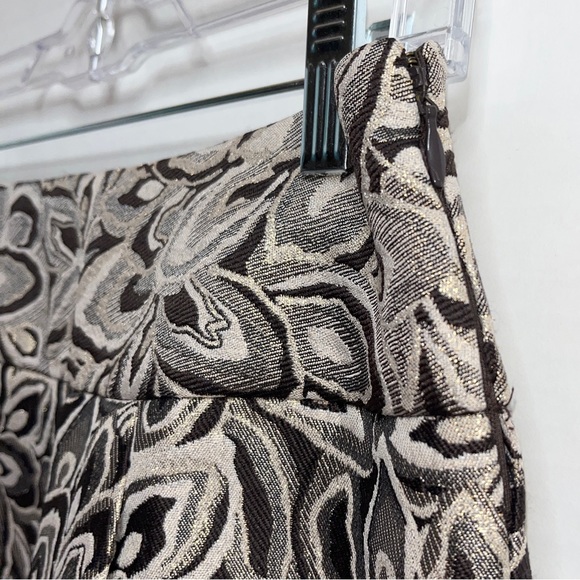 Ann Taylor LOFT skirt, brown/cream/gold metallic print, zipper on side, lined - Picture 3 of 9